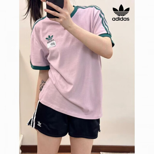 阿迪达斯 （adidas）三叶草夏季新款纯棉短袖女士刺绣休闲宽松运动百搭圆领T恤 9893短袖 粉紫 XS