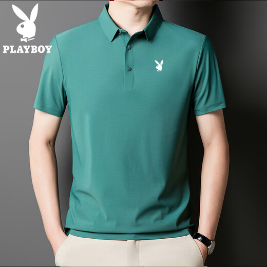 Playboy (PLAYBOY) high-end men's short-sleeved POLO shirt 2025 summer new ice silk traceless T-shirt top fashion trend Medium gray-12358-ice silk POLO shirt 5XL 185-200Jin [Jin equals 0.5 kg]