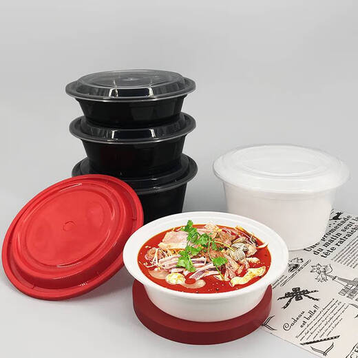 三栖虎美式圆形一次性餐盒900ml打包饭盒黑色带凸盖加厚外卖快餐便当汤 美式838圆三格黑底(150套)
