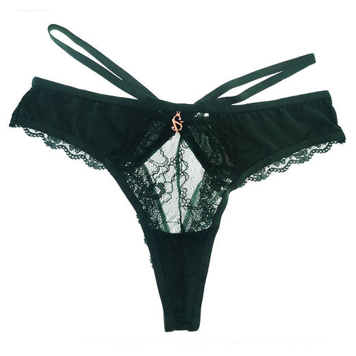 49 yuan 3 pairs of black lace low-waisted hollow thin ice silk briefs women's strappy underwear thong summer green L