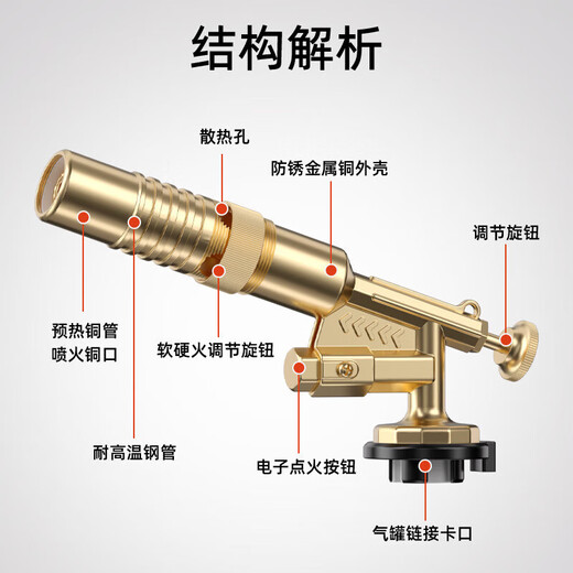Beauty Elf Cassette Flamethrower Spray Gun Head Fierce Gas Tank Bottle Pure Copper Fire Gun Burning Pig Hair Portable Charcoal Fire Gun New Structure Pure Copper Head Can be Inverted + Soft and Hard Fire + 4 Gases