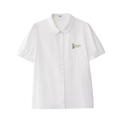 
InMAN (INMAN) pure cotton literary embroidered short-sleeved white shirt for women 2025 summer comfortable and versatile commuter lapel shirt top Pearl white M