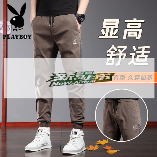 花花公子（PLAYBOY）夏季薄款休闲裤男士潮牌宽松束脚运动裤2025新款夏天工装哈伦裤子 9859黑色 3XL 36码