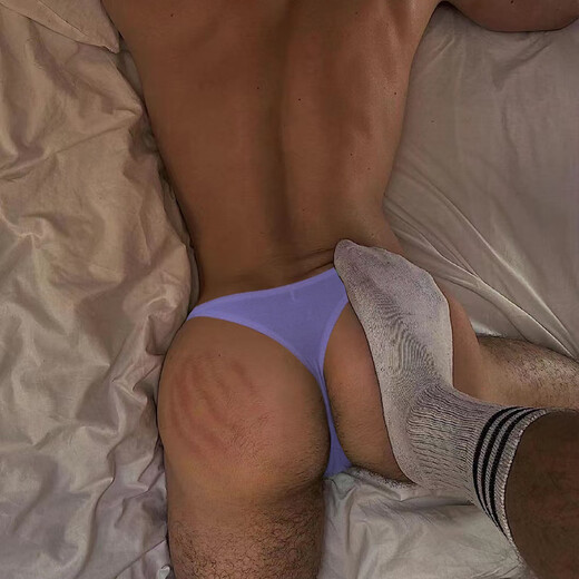 Men's thong sexy small triangle bikini solid color high cross single tit gay out sex underwear pink M