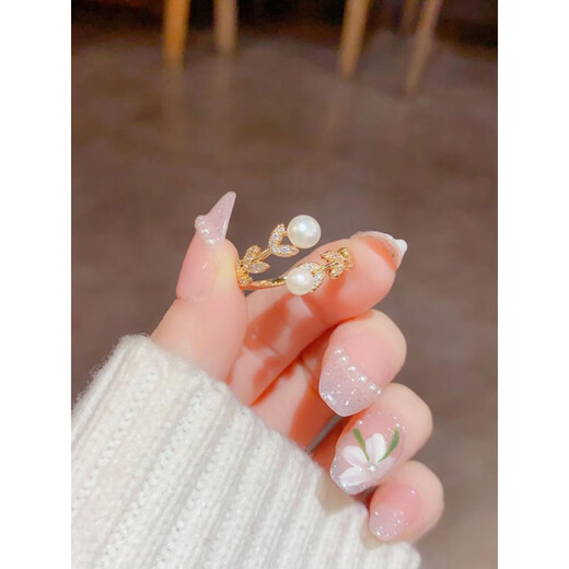 DL 1998 Chinese Valentine's Day gift pearl ring outlet 18k gold French micro-paved open micro-paved flower pearl ring (live)