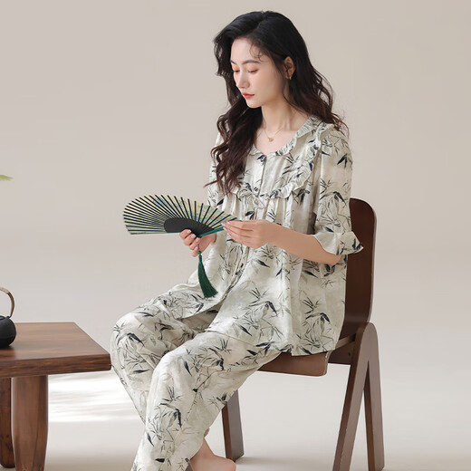Modal Pyjamas für Frauen im Sommer, Tianshi Baumwolle kurzärmelige, geschnittene Hosen Strickjacke losen dünnen Tupfen lässiger, zufälliger Home-Kleidungsstück 1342 M 80-100jin [Jin gleich 0,5 kg]
