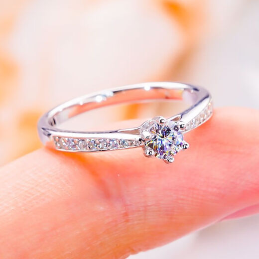 18pt950 moissanite diamond ring for women, fashionable classic six-claw straight arm 30-cent diamond ring for engagement ring 2g 30-cent size 8