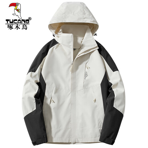 啄木鸟（TUCANO）冲锋衣外套女2025新款春秋季防风防水单层透气登山服休闲时尚风衣 女款-两件套-象牙白 XL