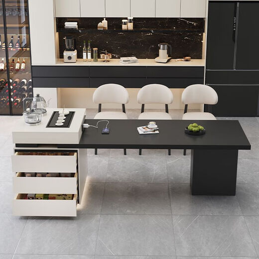Beixun slate island dining table integrated retractable multi-functional dining table new Italian light luxury home living room island dining table island dining table + track socket + double hole tea stove 2.3-2.65m