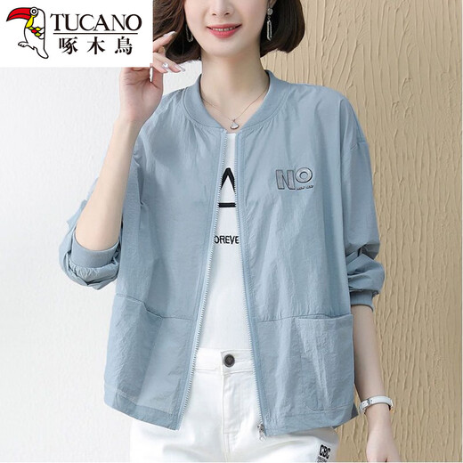 Woodpecker sunscreen clothes for women new summer thin baseball collar jacket middle-aged mother short casual cardigan sunscreen clothes orange M [90-105Jin [Jin equals 0.5 kg]]