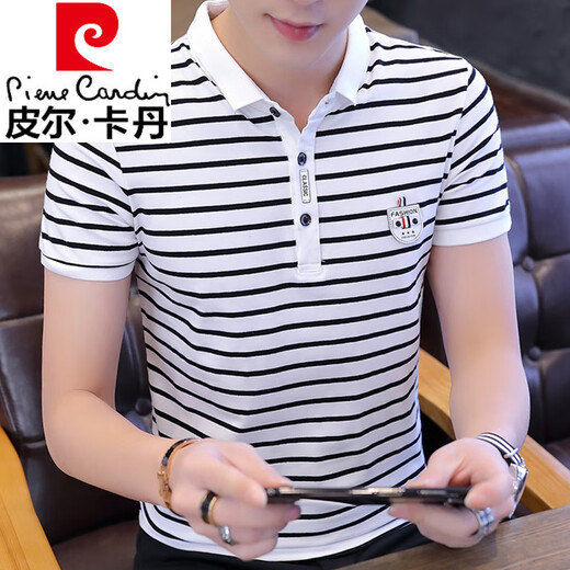 Pierre Cardin (pierre cardin) T-shirt à manches courtes pour hommes pur coton slim mode moulant pur coton tendance d'été rayé Polo nouvelle robe d'été W7029 blanc M 90-105Jin Jin est égal à 0,5 kg