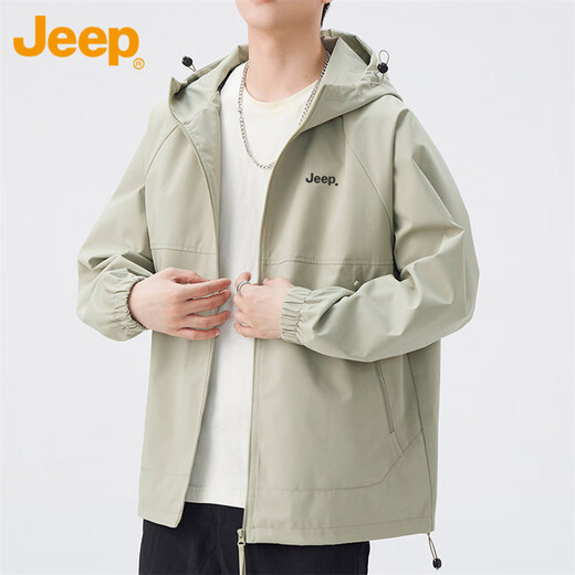 Jeep (JEEP) Jacket Men's Autumn and Winter Loose Jacket Men's Hooded Casual Clothing Men's Gray Green XL
