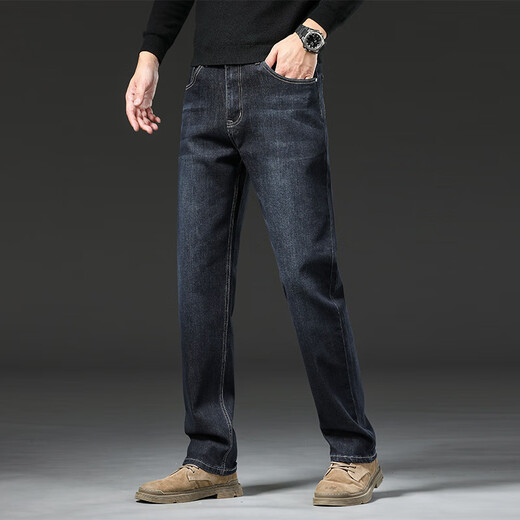 Lee Kids2025 Frühlings- und Herbst-Neue Mode Herren All-Match Hosen lässig mittelheigerteile Baumwoll Elastic Lose Jeans Männer Marine Blau 7027H-1 29