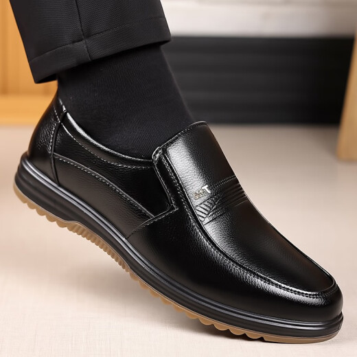 
Leather shoes men's toe layer cowhide business formal wear casual beef tendon sole genuine leather soft sole new style non-slip dad shoes black z-7029 39