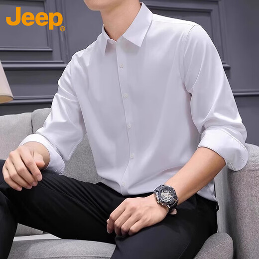 JEEP吉普长袖衬衫男秋冬季商务休闲衬衣男士宽松上衣服男装 灰色 2XL
