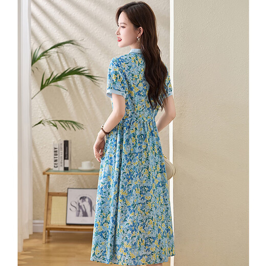 Ehangy轻奢品牌连衣裙女2025夏季新款休闲气质显瘦时尚百搭流行裙子 粉花 M 80-100