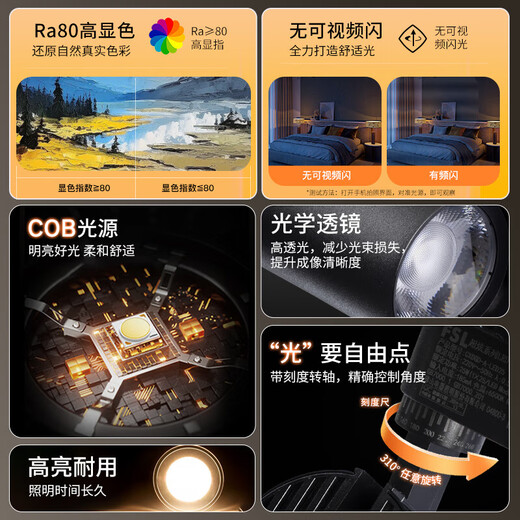 FSL Foshan lighting track light led spotlight clothing store commercial super exhibition hall spotlight background wall surface mounted track spotlight black shell 25 watt white light-purchase second line guide rail