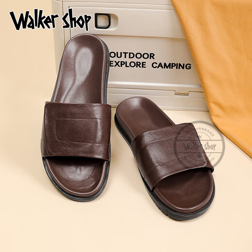 Walker Shop凉鞋男2025年新款男士拖鞋外穿防滑凉拖夏季真皮透气一字拖鞋潮 黑色 41