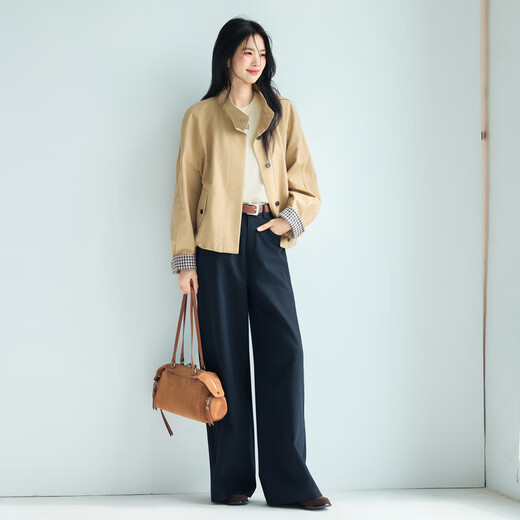 Evely Jiang Xin befürwortet einen Stand-up-Kragen, der die Manschetten gegen das Farbflip-Design für modische Frauenkleidung 2025 Herbstkleidung neuer Stil Rice Kamel M 105-120jin abdecken kann [Jin ist 0,5 kg]
