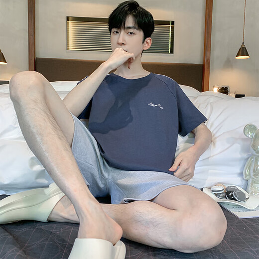2025新款睡衣男夏季棉质薄款短袖短裤套装青少年休闲家居服可外穿 HDE9934 XL