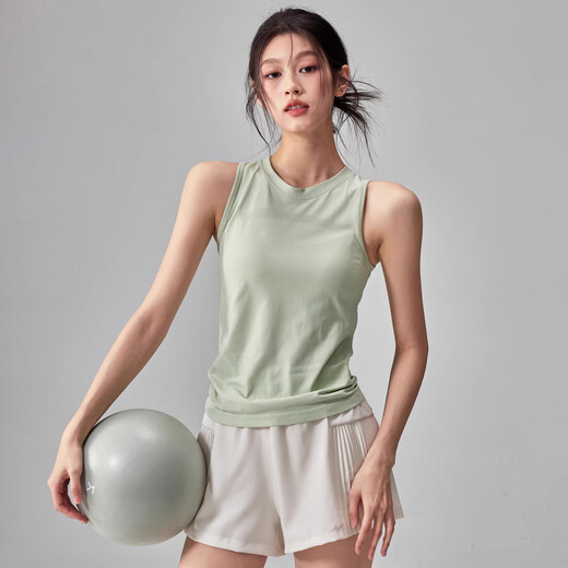 Women's Sports Vest Quick-Drying Yoga Sleeveless Tight Slimming Sports Top Running Pilates Training Fitness Wear Summer Light Green Vest M Size - No Breast Pad