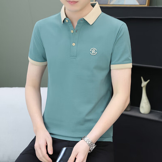 海澜之家旗下品牌夏季薄款翻领男士短袖t恤潮流冰丝POLO衫保罗休闲简 黑色QY719 M 100-120斤