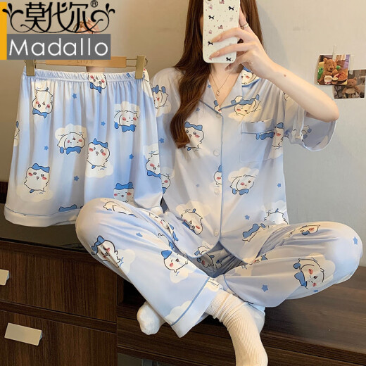 莫代尔冰丝睡衣女ins风凯蒂猫hellokitty春夏季可爱甜美三件套家居服女 14108# M 【建议80-100斤】