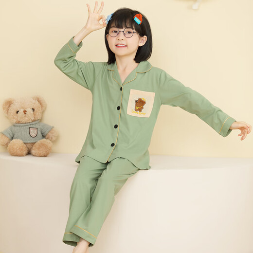 Shurong Pudding Dog Girl Pajamas Spring and Autumn Long Sleeve Thin Strawberry Bear Cartoon Cute Big Children Set Air Conditioning Home Suit MS6629# Pikachu Men M Size 10 Height (105-115c)