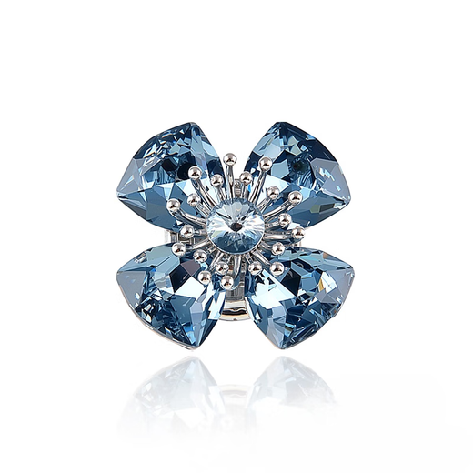 Anti-exposure breast-covering artifact brooch, new magnetic buckle, does not damage clothes, iron-absorbing stone, crystal four-leaf clover flower women's collar pin, blue four-leaf clover-magnetic buckle