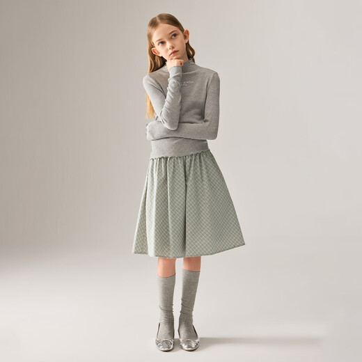 ELLE KIDS Autumn Girls' New Half-High Collar Close-Coat Wooden Ears Versatile Ecological Basic Long-Sleeved Inner Bottoming Shirt