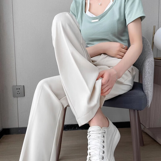 Romon Flared Suit Pants Women's 2025 Spring New Loose Slim Versatile Narrow Casual Pants Drape Floor-Sweeping Boot-cut Pants Black-Autumn and Winter Small Plus Velvet M Recommendation 100-110Jin Jin is equal to about 0.5 kg