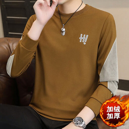 Sweat-shirt masculin de Lilang plus en velours épaissis et hiver t-shirt à manches longues pour la chemise de base polyvalente de l'âge moyen et les jeunes de la tendance des vêtements pour hommes du caramel xq9905-1