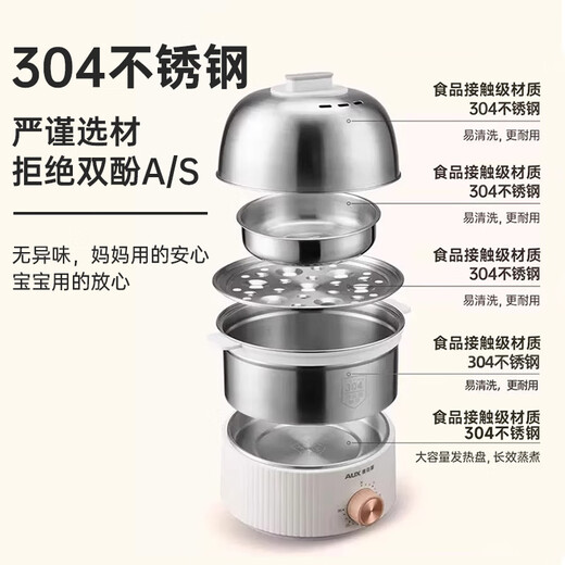 Oaks egg cooker, automatic power off, 2025 new egg cooker, can be scheduled and timed, small mini pot steaming all-in-one machine, breakfast machine, multi-functional anti-dry burning steamer, double layer, can be steamed and cooked, timed, widened and heightened stainless steel