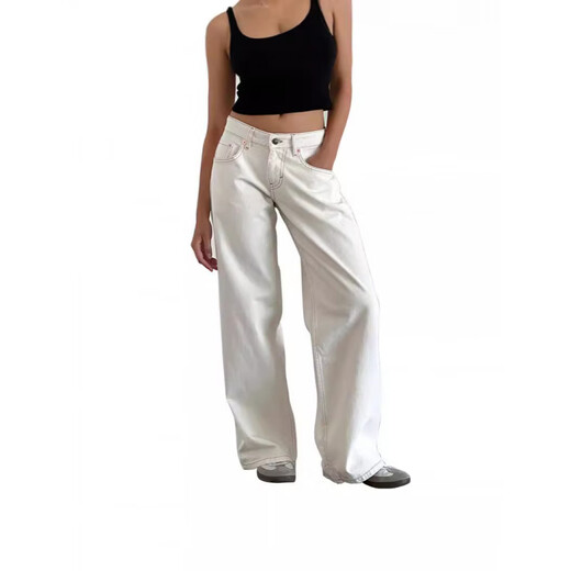 
SAKENMAO American retro low waist non-elastic wash straight jeans for women in autumn street wide-leg denim women's pants 12176 Academy Blue L