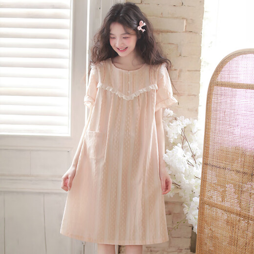 Yalu-Nachthemd für Damen, Sommer, Prinzessinnen-Stil, kurzärmelig, 2025, Sommer, neuer Pyjama, Gaze aus reiner Baumwolle, süße, mädchenhafte Baumwolle, Heimkleidung, 3893, Lila, XL (empfohlen 125–140 Jin Jin entspricht etwa 0,5 kg)