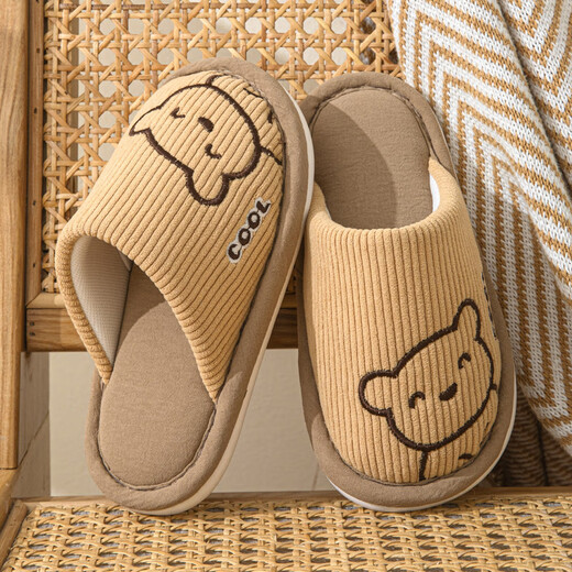 Robot Pig 2025 new children's cotton slippers autumn and winter boys and girls baby non-slip home spring and autumn indoor parent-child cartoon khaki color 34-35 size shoe inner length 21cm