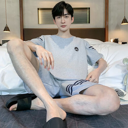 慕枫晴夏季男士睡衣棉质加肥加大码新男夏家居服短袖青年韩版薄半袖 9928#【短-袖短裤】 XL 【125-145斤】