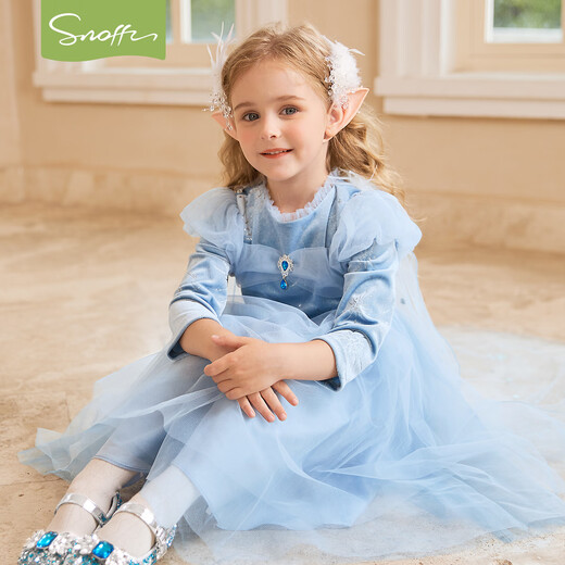 Snuffy Girls Elsa Princess Dress Autumn and Winter Baby Girl Birthday Dress Elsa Dress Warm and Includes Cloak Ice Blue 100