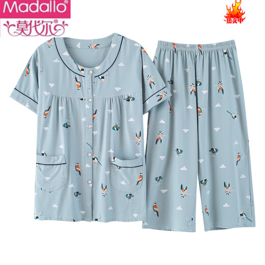 Modal Pyjamas für Frauen im Sommer dünne reine Baumwoll-Kurzärmel-Hosen für Sommermütter im mittleren Alter runden Hals-Strickjacken können außerhalb von LM-6626 3xl zu Hause tragen [Jin gleich 0,5 kg]]