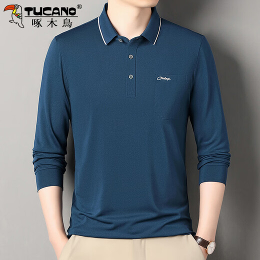 
Woodpecker striped long-sleeved T-shirt for men in spring and autumn new casual middle-aged and elderly daddy lapel pocket base middle-aged top SY-CX-6627 green thin XL 175/135-155Jin[Jin equals 0.5 kg]