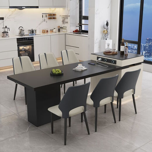 Beixun slate island dining table integrated retractable multi-functional dining table new Italian light luxury home living room island dining table island dining table + track socket + double hole tea stove 2.3-2.65m