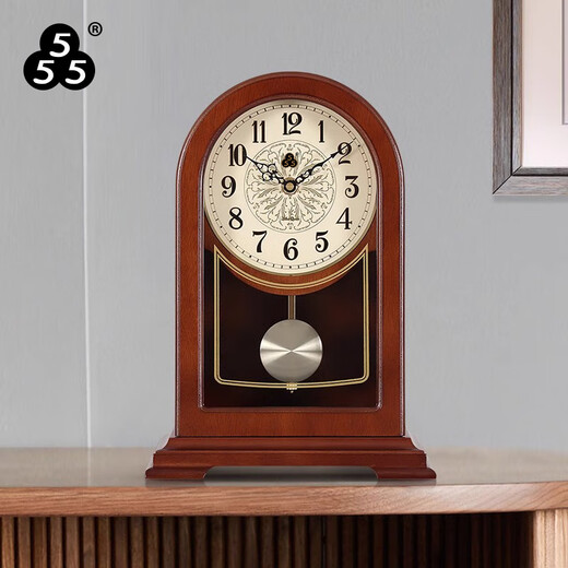 Sanwu 2025 New Shanghai Clock Factory Clock Old-fashioned Retro Solid Wood Table Clock Home Living Room Display Quartz Desk Clock Arabic Characters + Time Quartz Movement + Liriodendron Wood