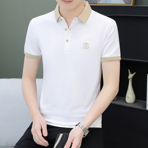 海澜之家旗下品牌夏季薄款翻领男士短袖t恤潮流冰丝POLO衫保罗休闲简 黑色QY719 M 100-120斤
