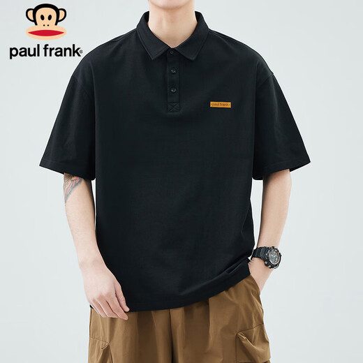 大嘴猴（paul frank）短袖男士春夏季宽松翻领t恤男POLO衫男美式百搭上衣 黑色 XL 