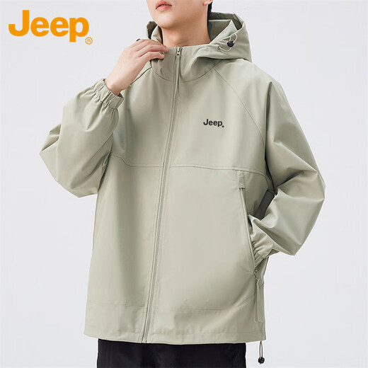 Jeep (JEEP) Jacket Men's Autumn and Winter Loose Jacket Men's Hooded Casual Clothing Men's Gray Green XL