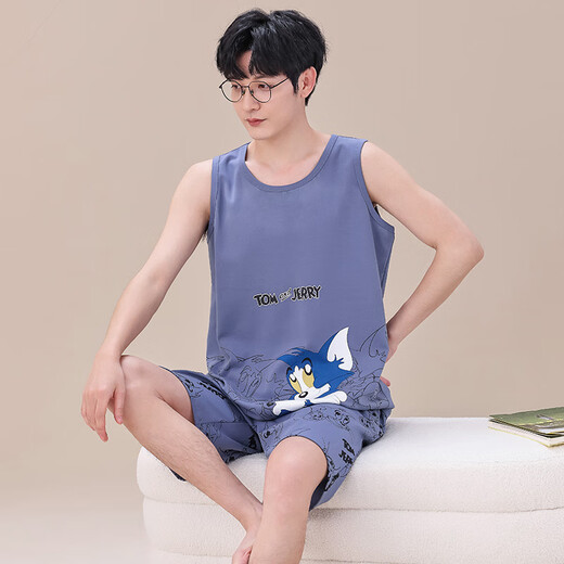 Moxiao vest shorts sleeveless cotton pajamas men's summer student home clothes spring and summer suit summer plus thin cotton vest shorts: 1365 coffee bear M teenage version: 60-75 Jin [Jin equals 0.5 kg] high 150