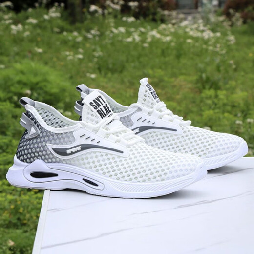 
Changxiang Huili Shoes Men's Shoes 2025 New Summer Breathable Hollow Thin Mesh Shoes Soft Sole Mesh Casual Running Sports Shoes FH-882-DD White and Black 42