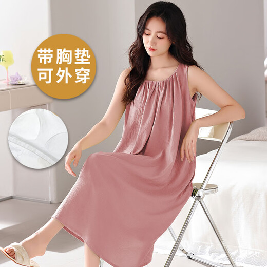 Langsha Yunduo Cotton with Chest Pad Night Dress for Women in Summer Sweet Thin Sleeveless Sling Knitted Cotton Can be worn on the outside Korean style home clothes for Women in Chest Pad Pad Pad Night Dress for Women: YMY-9950 M