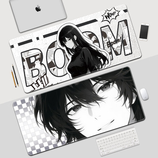 Ruqinlian Black and White Comic Style Tamps de souris pour super grandes hommes et femmes Plans de travail de bureau de travail personnalisés de bureau
