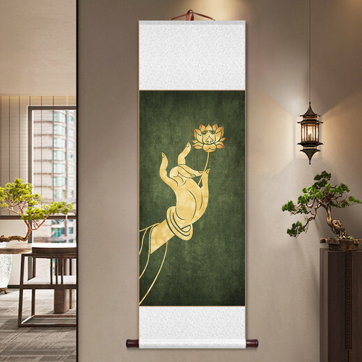 承琉禅意空间卷轴挂画佛手莲花装饰画佛系古风画瑜伽馆壁画茶艺玄关画 12127款：佛手 整体尺寸：25*100cm乳白色锦绫+新款